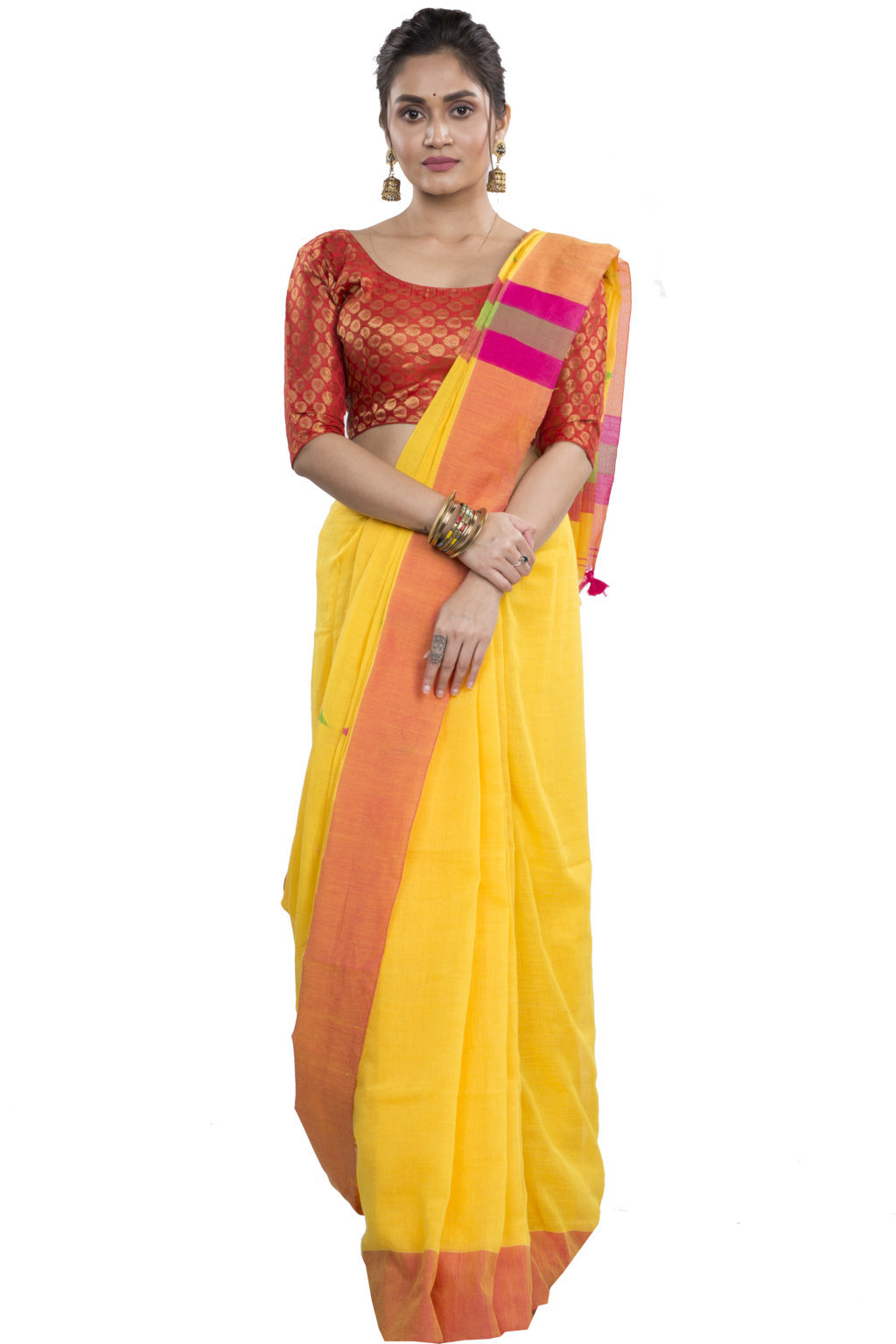 Yellow Pure Cotton Clasic_Than Hand Loom Saree (806)